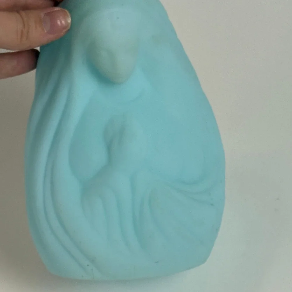 Fenton Madonna Praying Mary Satin Blue Glass Votive Candle Holder 6.25